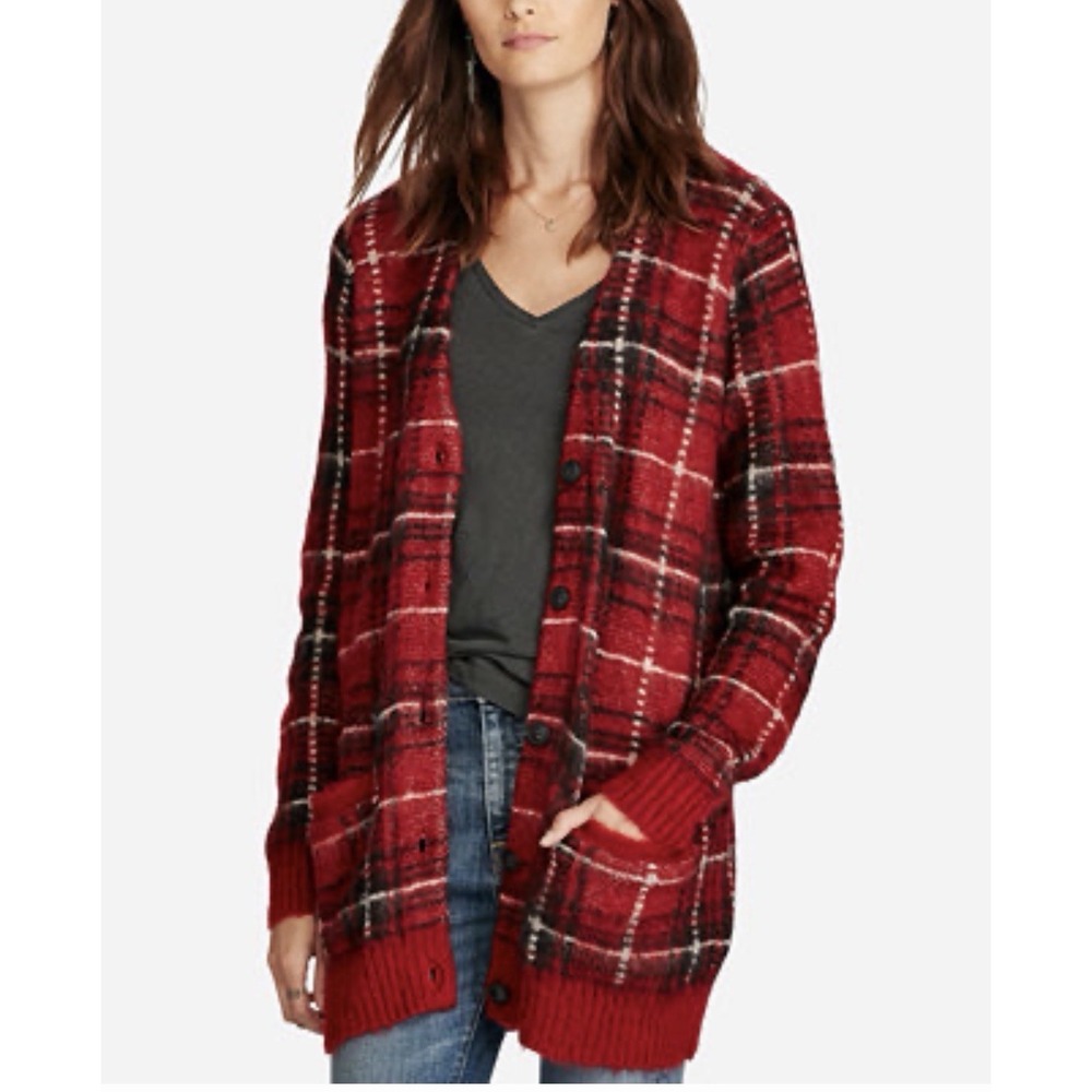 Denim & Supply‎ Ralph Lauren Boyfriend  Red Tartan Plaid Cardigan Sweater  Small